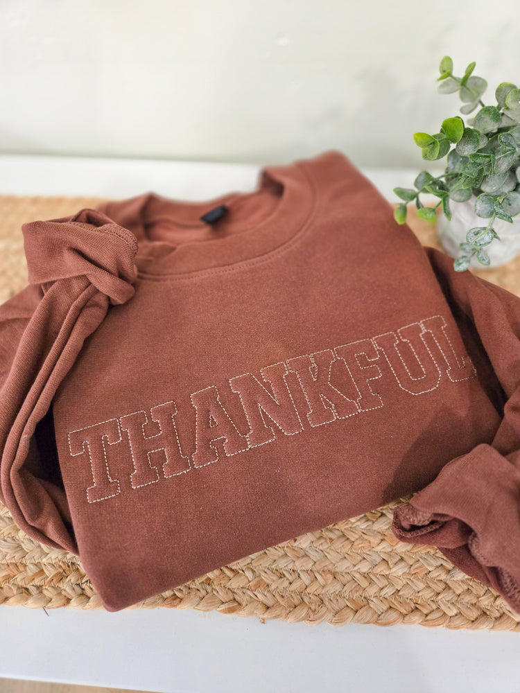 Thankful Embossed Embroidered Crewneck Sweatshirt