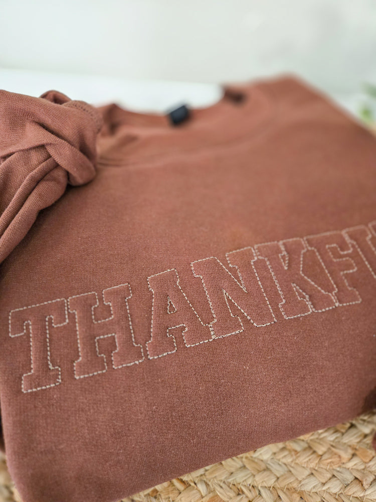 Thankful Embossed Embroidered Crewneck Sweatshirt