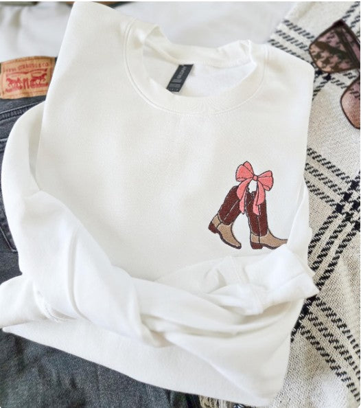 Country Coquette Boots Embroidered Sweatshirt