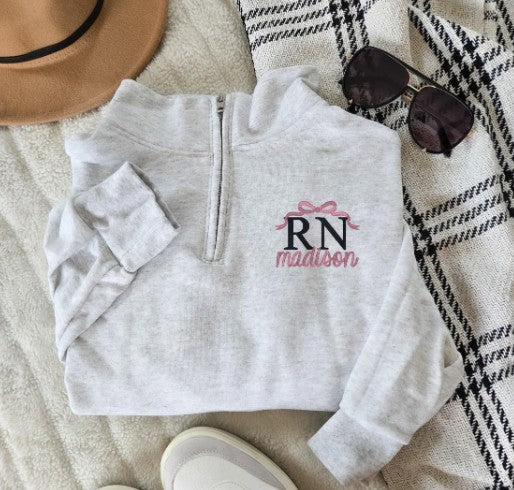 Nurse Coquette Embroidered Quarter Zip Sweatshirt