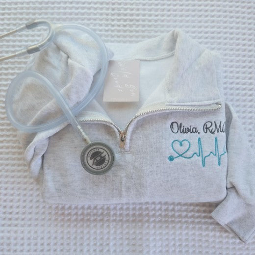 Nurse Heart Stethoscope Quarter Zip Sweater