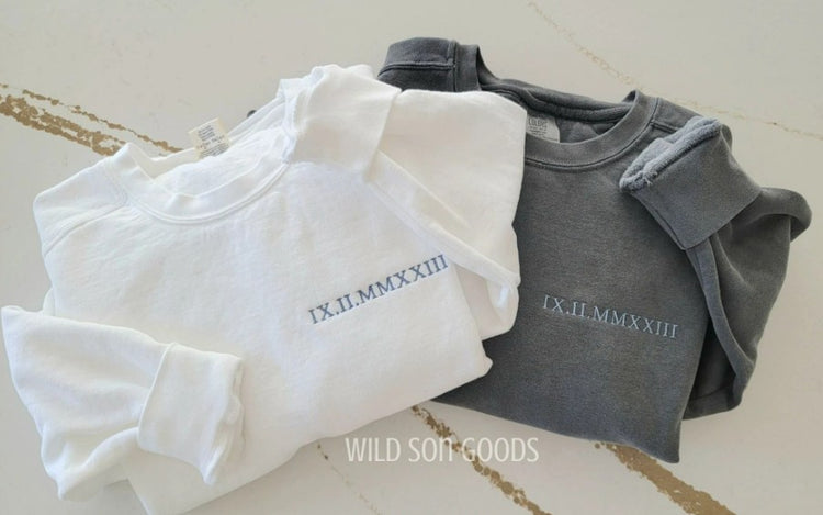 Roman Numerals Embroidered Sweatshirt