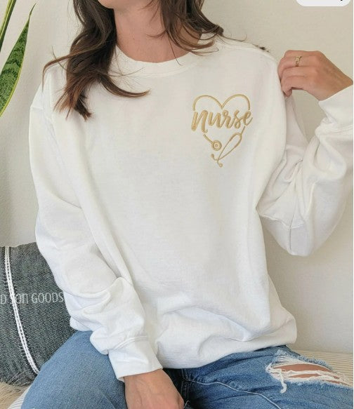 Nurse Heart Stethoscope Embroidered Sweatshirt