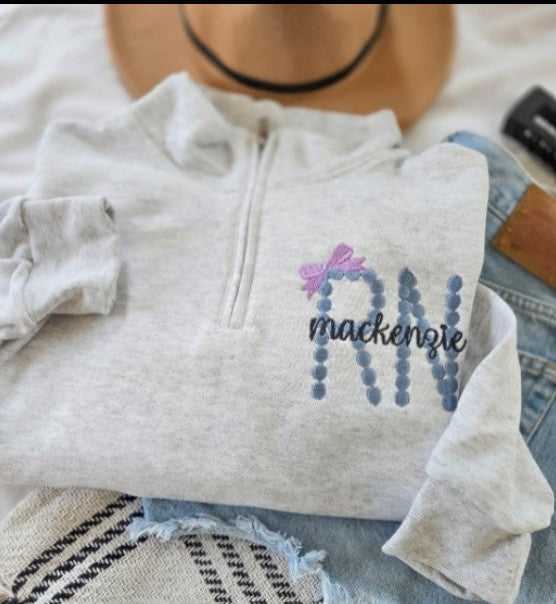 RN Pearl Bow Embroidered Quarter Zip