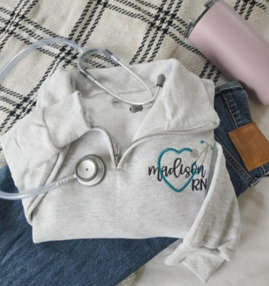 Heart Stethoscope Embroidered Quarter Zip