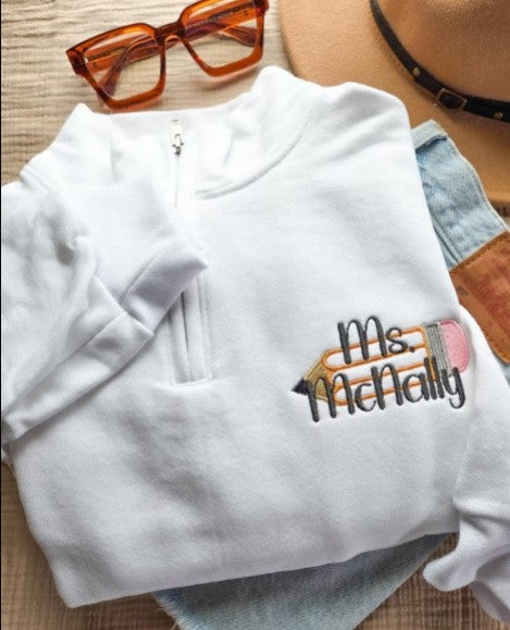 Teacher Pencil Embroidered Quarter Zip