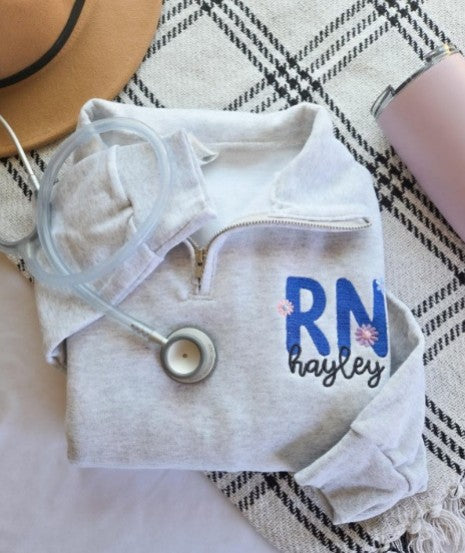 Floral Nurse Embroidered Quarter Zip