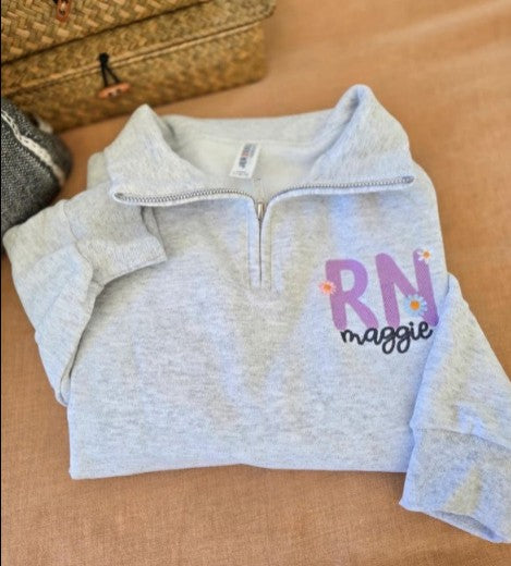 Floral Nurse Embroidered Quarter Zip