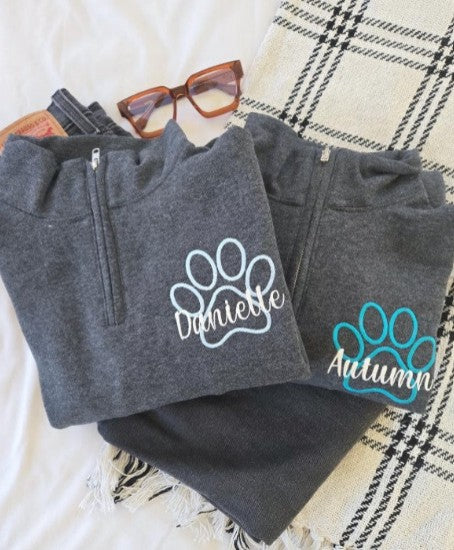 Paw Print Embroidered Quarter Zip