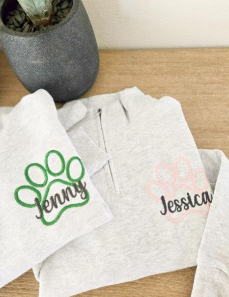 Paw Print Embroidered Quarter Zip