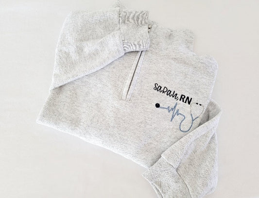 EKG Line Embroidered Quarter Zip