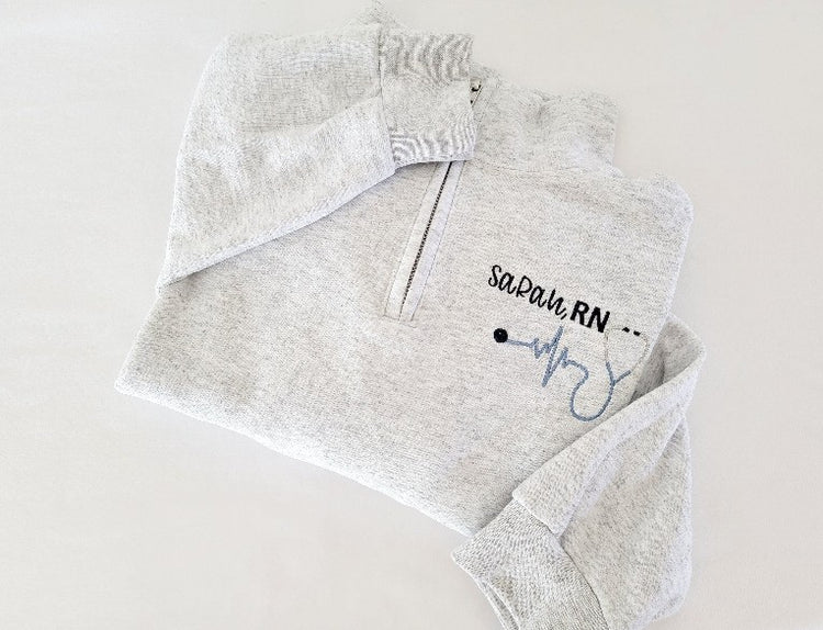 EKG Line Embroidered Quarter Zip
