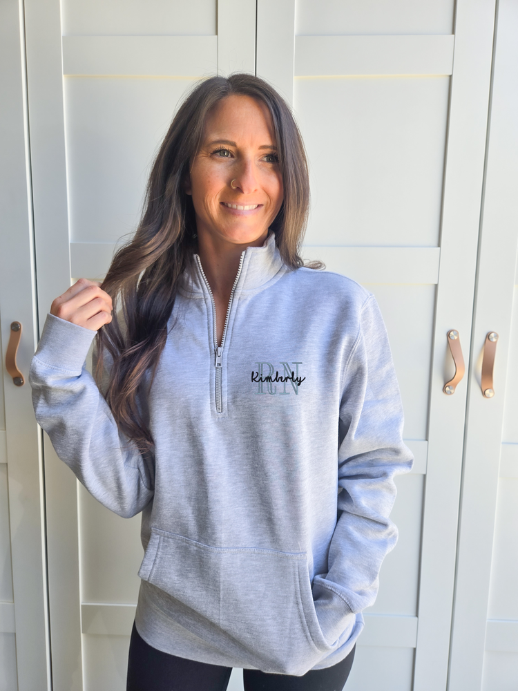 RN Monogram Embroidered Pocketed Quarter Zip