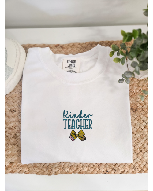 Teacher Grade Pencil Bow Embroidered T-Shirt