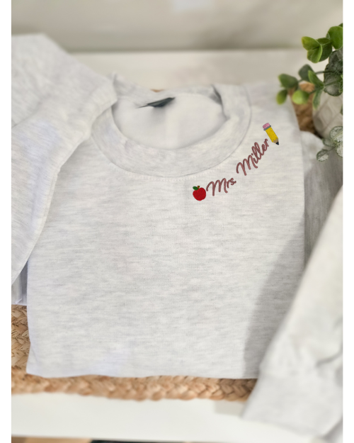 Embroidered Teacher Neckline Sweatshirt