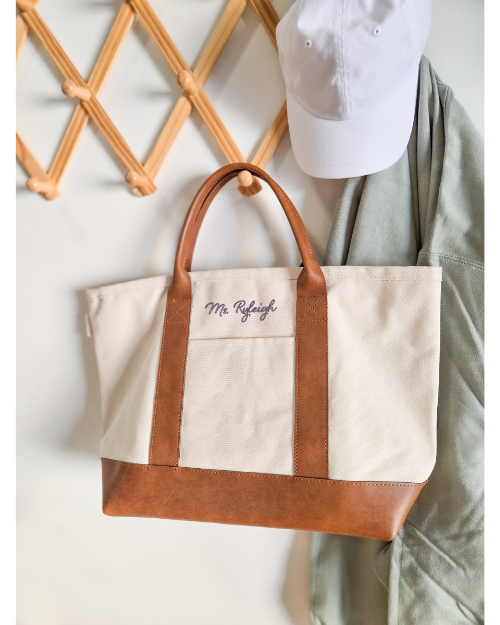 Embroidered Large Leather Tote