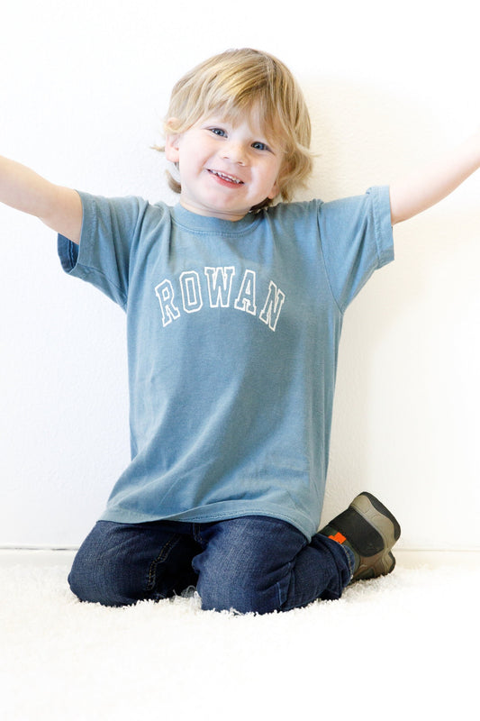 Kids Centered Curved Embroidered Name T-Shirt