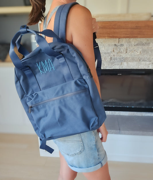 Monogram Embroidered Handled Backpack