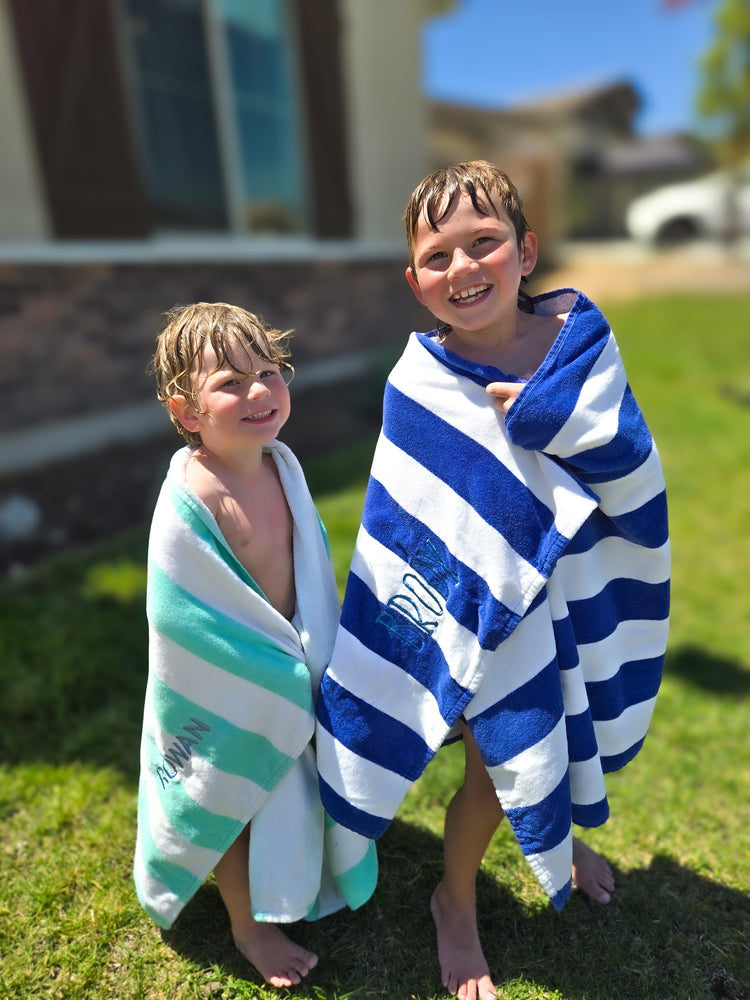 Embroidered Striped Beach Towel
