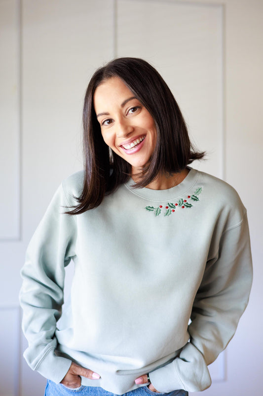 Christmas Neckline Embroidered Mistletoe Idependent Trading Co Sweater